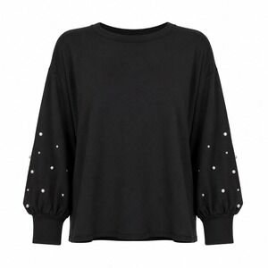 Ming Wang Quiet‎ Luxury Rhinestone Sleeve Knit Top Women XL Minimalist Soft Goth